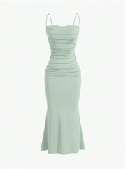 Mint Green MOD Solid Ruched Mermaid Hem Cami Dress Sz XS S M L