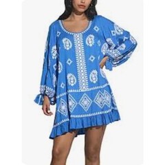 Elan Embroidered Scoop Neck Dress in cobalt Women&rsquo;s sz. L