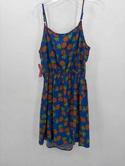 Pre-Owned Mine Blue Size Large Printed Short Sleeveless Dress