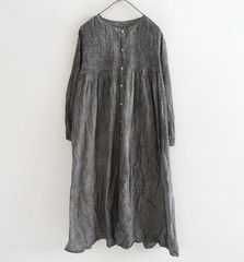 ICHI Antiquites Cotton Pintuck Shirt Dress Botanical dyed Gray Exc