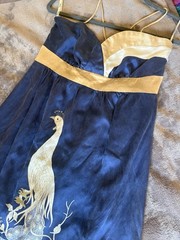 Voom By Joy Han 100% Silk Peacock Midi Dress Size Small
