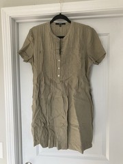 Quince 100% European Linen Short Sleeve Swing Dress Small Tan Driftwood Pockets
