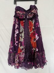 Monsoon Silk Blend Floral Strapless Tiered Maxi Dress Purple Pink Gold Size 18