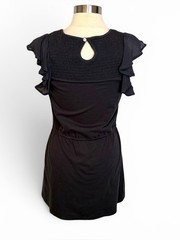 NWT CHASER Georgette Kennedy Smocked Ruffle Sleeve Mini Dress Black, Small