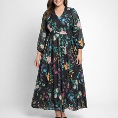 Toleen Floral Maxi Dress Womens 2X Black Sheer Lined Flowy Lightweight V Neck