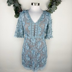 Tracy Reese Anthropologie Dress Size 4 Floral Lace Shift Boho Cottage Muted Blue
