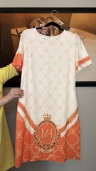 M&H Monogram Shift Dress White/Orange Short Sleeve Round Neck Women&rsquo;s L