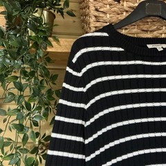 Alberay Black & White Monochrome Striped Jumper Asymmetrical Dress/Tunic Size 10