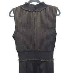 Nanette Lepore Pleated Smocked Midi Dress Gold Black Size 10 Cocktail Formal