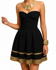 Alythea Black & Gold Strapless Fit & Flare Cocktail Dress Sz S/M