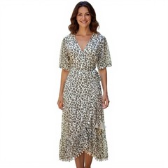 Valiante Boho Leopard Print Maxi Wrap Dress With Tassel & Pom Pom details Size M