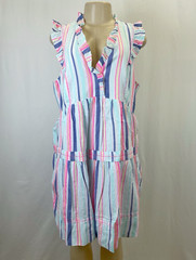 NWT Vineyard Vines Boca Stripe Tiered Ruffle Dress in Malibu Pink | Size L
