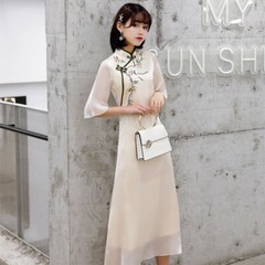 Spring/summer Embroidered Cheongsam Women Ethnic Long Cheongsam Qipao Dress