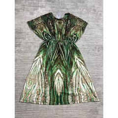 India Boutique Dress Womens One Size Green Brown Snakeskin Print Boho V-Neck