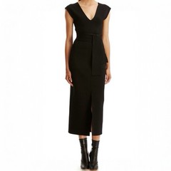 Scanlan Theodore Crepe Knit Midi Dress Size Medium Black Sleeveless Belted M