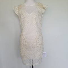 NWT ASOS LUXE Ivory Pearl Embellished Lace Bridal Wedding Cocktail Dress Sz 8