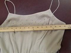 Beige Maxi Dress Matching Jacket Faux Pearls Rhinestones Sheer Chiffon? Size 12