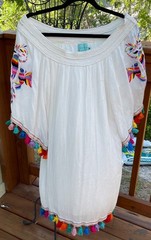 Judith March Off Shoulder Embroidered Dress Tunic Lined Sz M Colorful Birds New