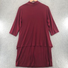Dressbarn Dress Womens 14 Red Knee Shift 1 Piece Jacket Draped Travel 3/4 Sleeve