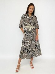 Il Vento E La Seta Midi Dress With Belt Laurita Sand-Black Shift Beige Women