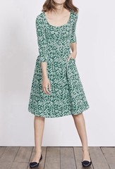 BODEN Julianna Ponte Dress 3/4 Sleeve Fit Flare US 8R Green White Midi Pockets