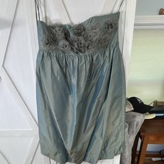 Marc Bouwer Glamit! Green/Gray Solid Silk Satin A-Line Strapless Zip 10