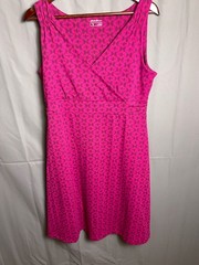 Large Eddie BauerSleeveless Pink Geometric Print Surplice Fit and Flare Travel D