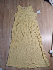 NWT Vintage Amanda Stewart Gauze Maxi Dress Large Lagenlook Long Yellow Eyelet