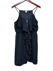 Pink Owl Black Zip Front Ruffle Shift Dress Large