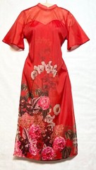 ao dai CT-019 cách tân tơ 4 tà size XL dài áo 120cm đỏ cổ truyền thống tay loa