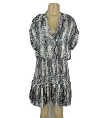 INA Dress Women Large Beige Ruffle Tiered Sleeveless Lined Elastic Waist 6-1