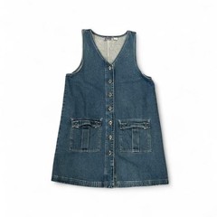Vintage Y2K Denim Button Front Midi Dress Utility Pocket Jumper