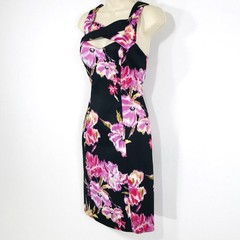 Cache Dress Sz 8 Satin Stretch Sheath Crisscross Cut Out Fairycore Whimsy