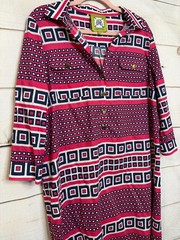 Elizabeth Mckay L Dress Collared Geometric Lightweight Pink White Blue Preppy