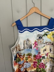 Talbots Mediterranean Coastal Scene Linen Blend Shift Dress Blue White Size 14