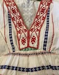 JOIE Size M Sada Aztec Embroidered Cotton Lined 3/4 Bell Sleeve Mini Dress