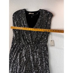 Dex Silver Pewter Black Sequin Surplice V-Neck Mini Dress Formal Size L NEW