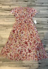 Luna Dress Women&rsquo;s Size PXL Midi Fit Flare Short Sleeve Mauve Tan White Dress