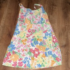 Old Navy L Floral Smocked Strappy Sundress Womens Woven Linen Rayon w/ Pockets