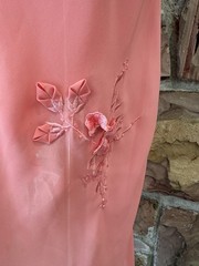 Y2K Fairy Prom Glamour 100% Silk Hand-Beaded Gown – Peach Pink Asymmetric S Mid