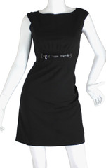 {Ann Taylor} Dress Black Sz 2-P Sheath Silver Buckle Design Lined Zip Summer