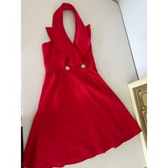 Vtg 80s/90s Huey Waltzer Red Satin Halter Cocktail Mini Dress US 2 Holiday Xmas