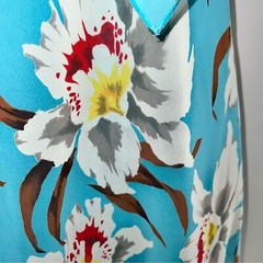 ABS Allen Schwartz Strapless Mini Blue w/White, Green, Red Floral Print Dress-4