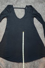Black American Eagle Outfitters Long Sleeve Dress Lace Shoulders V-Neck Viscose