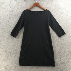 Garnet Hill Dress Womens 4 Black Cotton 3/4 Sleeve Mini Shift Front Pockets