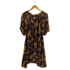 Hysteric Glamour Brown Animal Print Rayon Puff Sleeve Dress FREE Auth