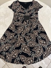 Perception Womens STRETCH Black Brown Beige Floral Fit & Flare Dress 10 Petite