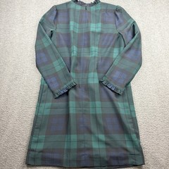 J.Crew Plaid Shift Dress Women&rsquo;s 2 Green Black Watch Ruffle Neck Long Sleeve