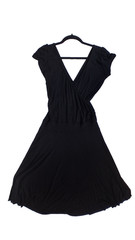 Black Jersey Knit Wrap Dress Size M/L 100% Cotton Knee Length Stretch