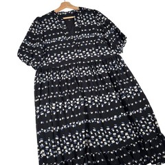 Ann Taylor Black Floral V-Neck Tiered Dress Puff Sleeve L | *Note Length